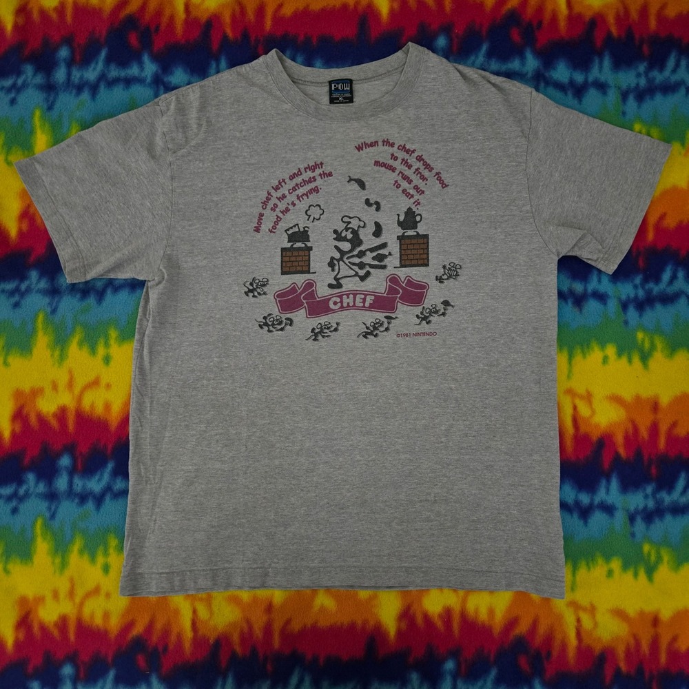 Rare Nintendo Game & Watch Chef T-Shirt XL Grey The King of Games POW